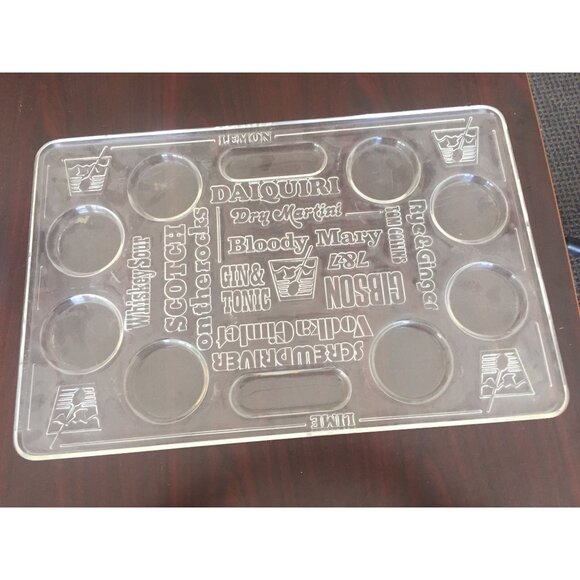 Vtg Mid Century Lucite Liquor Bar Drinks Serving Tray Embossed With Drink Names - Picture 1 of 10